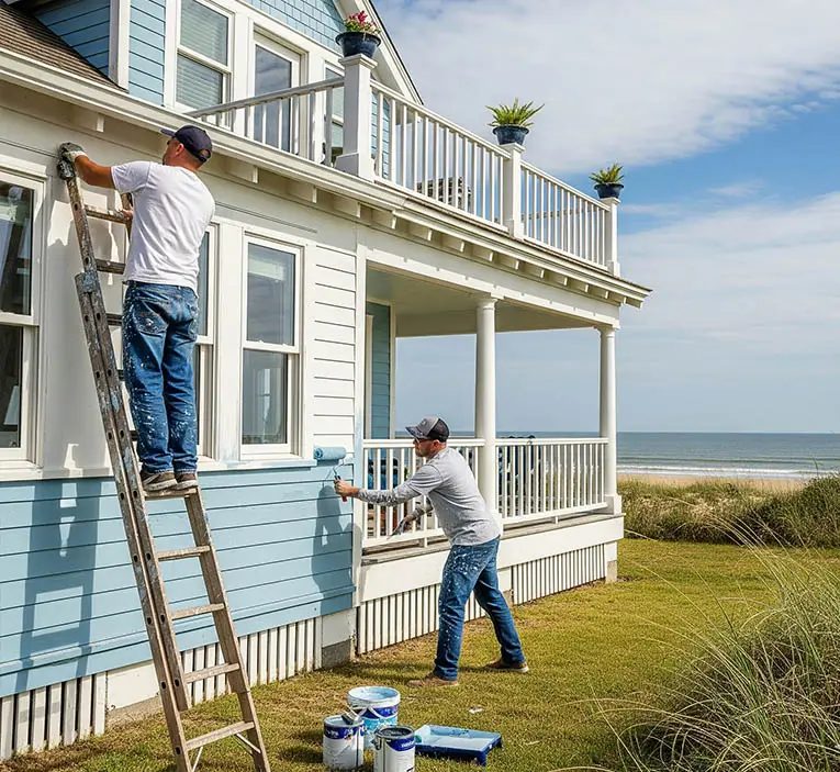 Exterior house painting in progress