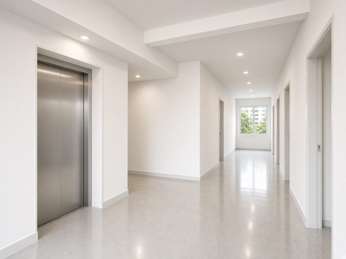 Freshly painted apartment building lobby and corridor — body corporate painting Brisbane
